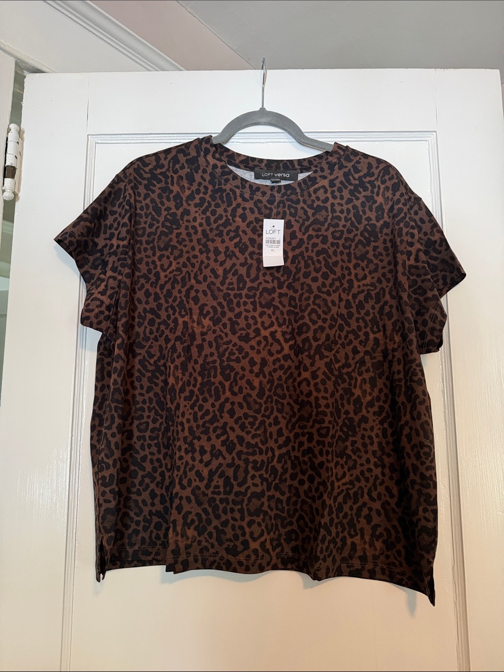 LOFT Brown and Black Leopard-Print Short Sleeve Tee NWT